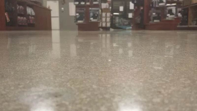 Retail polished concrete with exposed aggregate