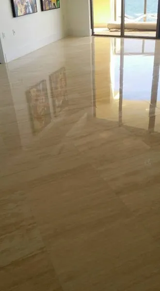 Polished travertine natural stone floor