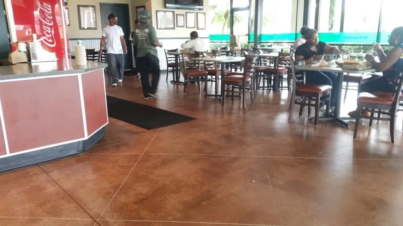 Brown stained restaurant floor