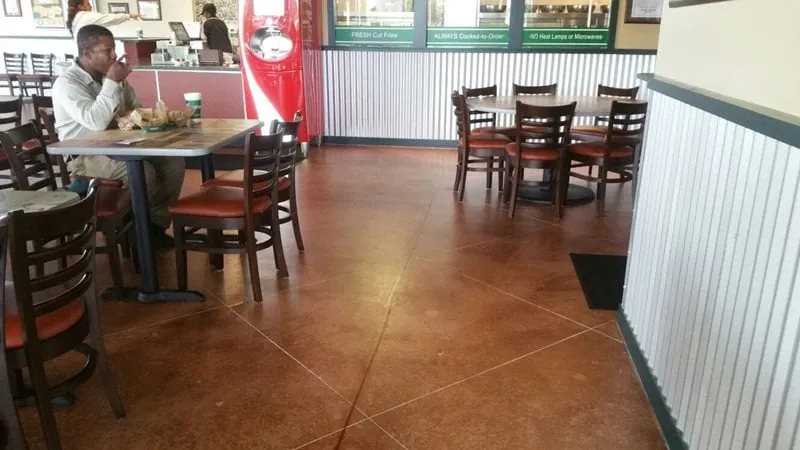 Decorative stained concrete restaurant floor